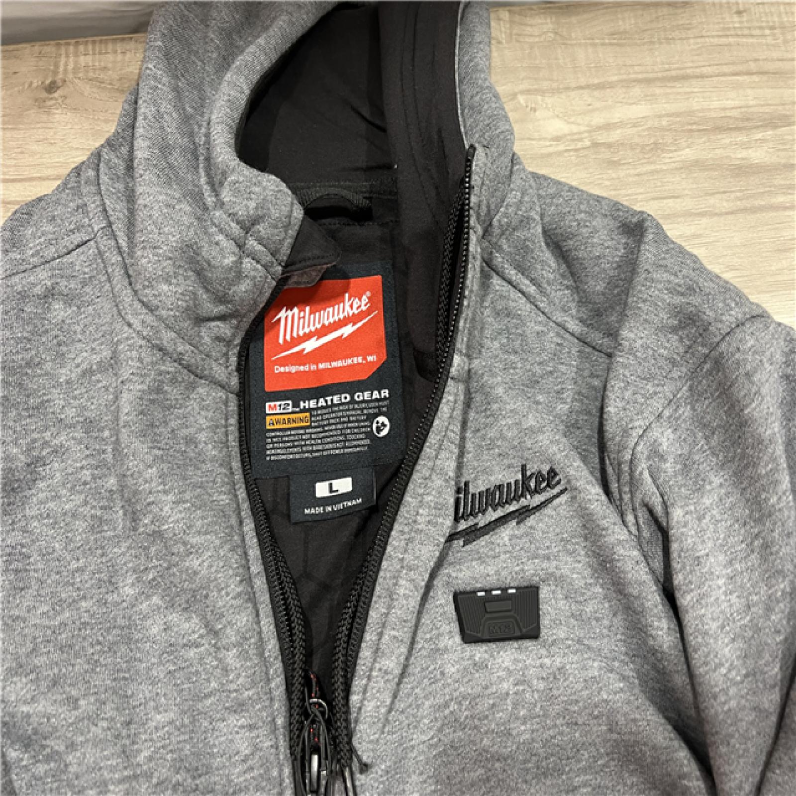 AS-IS Men's Large M12 12-Volt Lithium-Ion Cordless Gray Heated Jacket Hoodie Kit