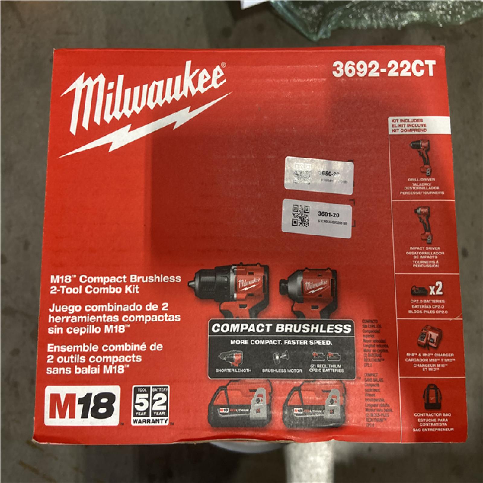 NEW! - Milwaukee M18 18V Lithium-Ion Brushless Cordless Compact Drill/Impact Combo Kit (2-Tool) w/(2) 2.0 Ah Batteries  Charger & Bag