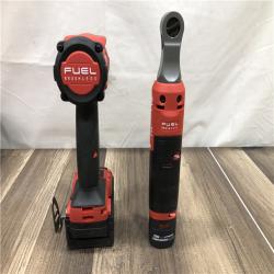 AS-IS Milwaukee FUEL 18V Cordless Mid Torque 1/2 in. Impact Wrench w/ M12 FUEL 3/8 in. Ratchet & Battery/Charger Combo Kit