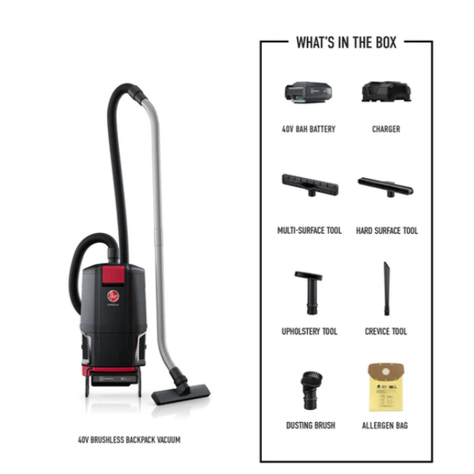 NEW! Hoover - Commercial CH93600 HVRPWR 6 Quart 40V Cordless Backpack Vacuum KIT- Black