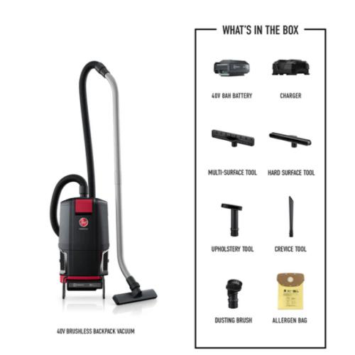 NEW! Hoover - Commercial CH93600 HVRPWR 6 Quart 40V Cordless Backpack Vacuum KIT- Black