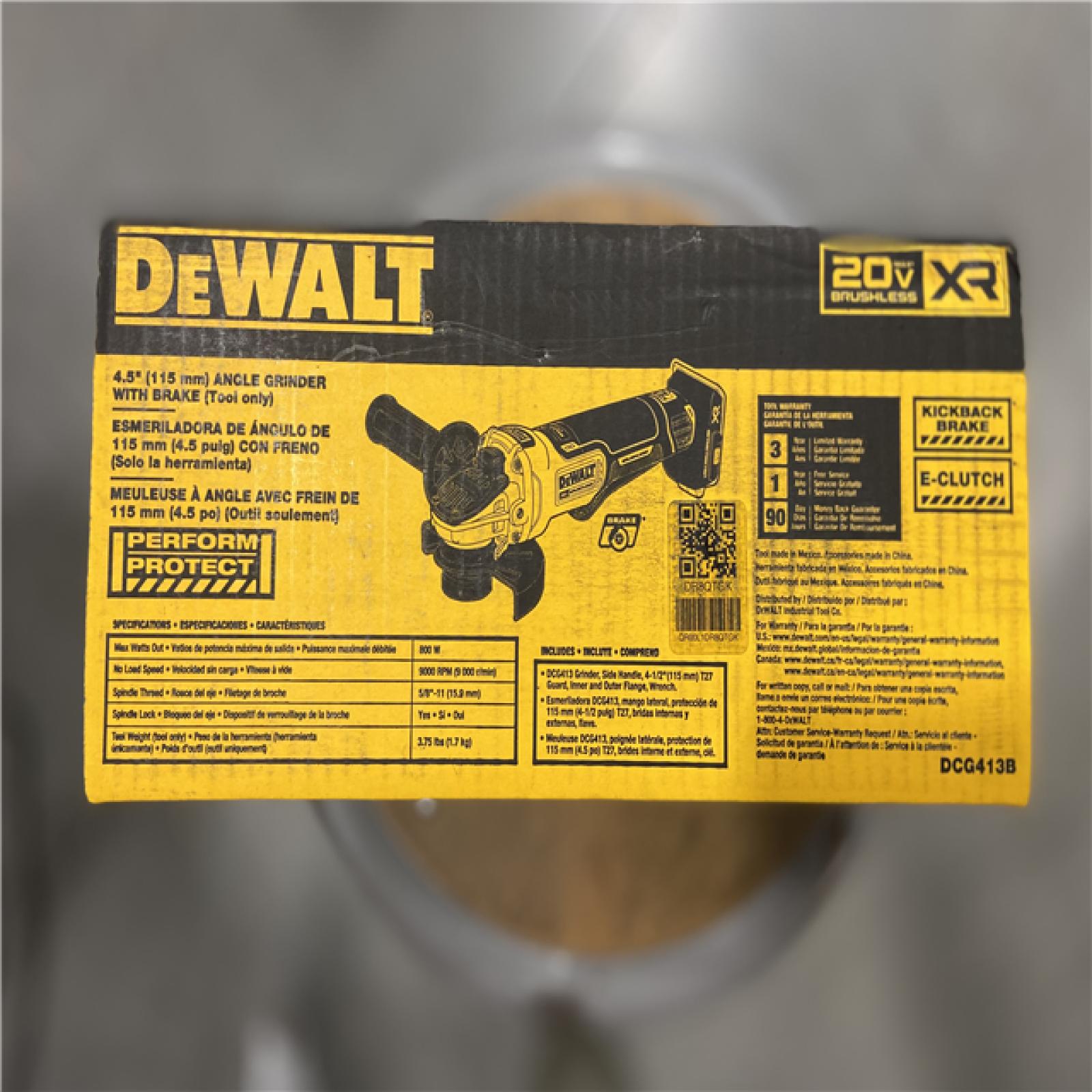 NEW! - DEWALT 20V MAX XR Cordless Brushless 4.5 in. Paddle Switch Small Angle Grinder with Kickback Brake (Tool Only)