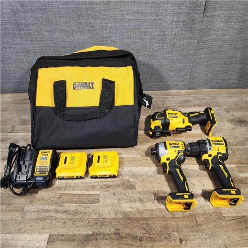 HOUSTON LOCATION - AS-IS DEWALT ATOMIC 20V MAX Cordless Brushless 3 Tool Combo Kit  (2) 2.0Ah Batteries  Charger  and Bag