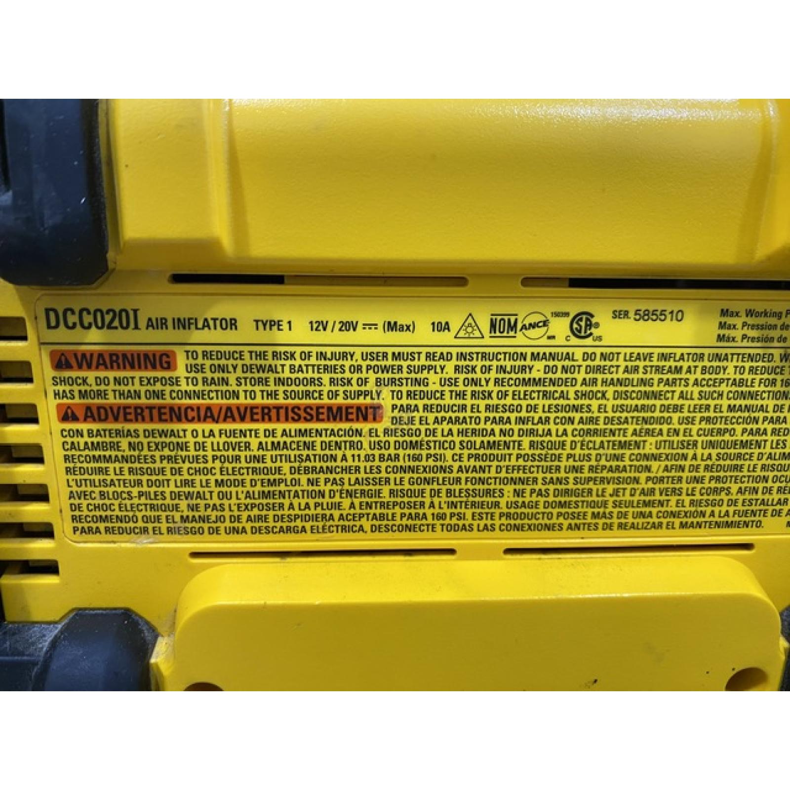 AS-IS DEWALT 20V MAX Cordless Electric Portable Inflator (Tool Only)