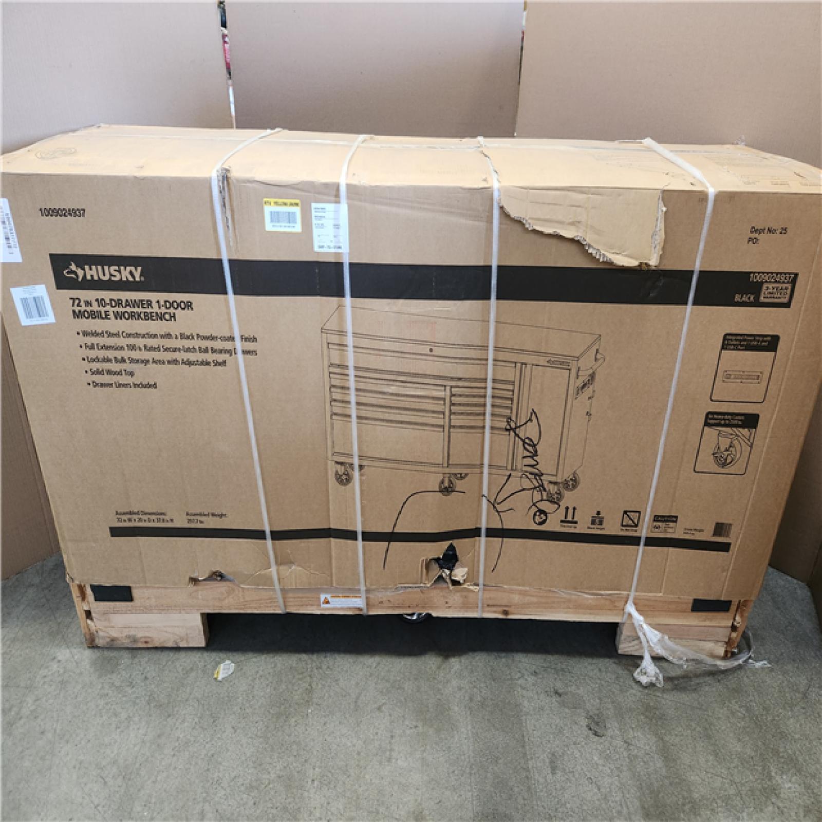 Phoenix LIKE NEW Husky Standard Duty 72 in. W x 20 in. D 10-Drawer Gloss Black Mobile Workbench Cabinet with Solid Wood Top