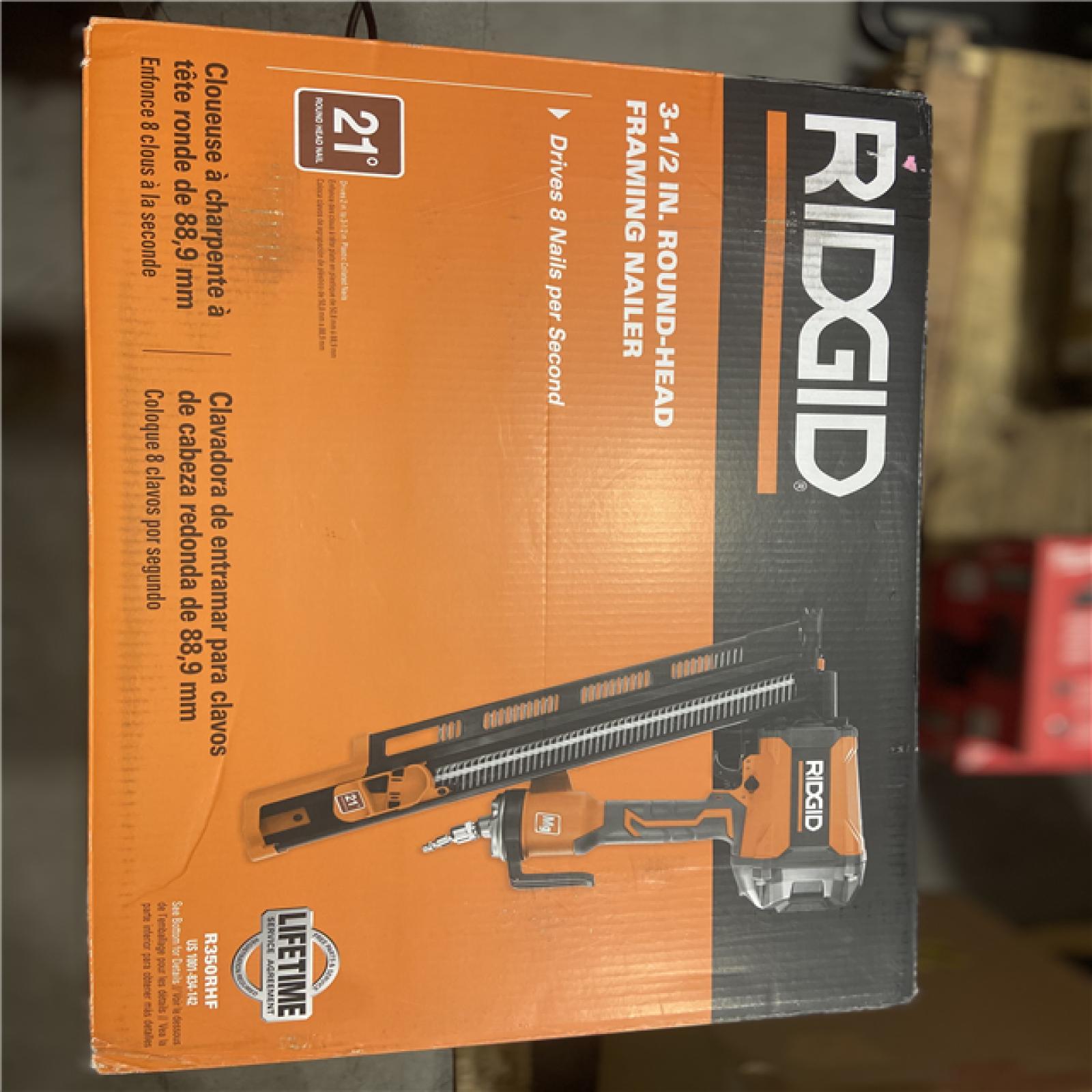 NEW! - RIDGID Pneumatic 21-Degree 3-1/2 in. Round Head Framing Nailer