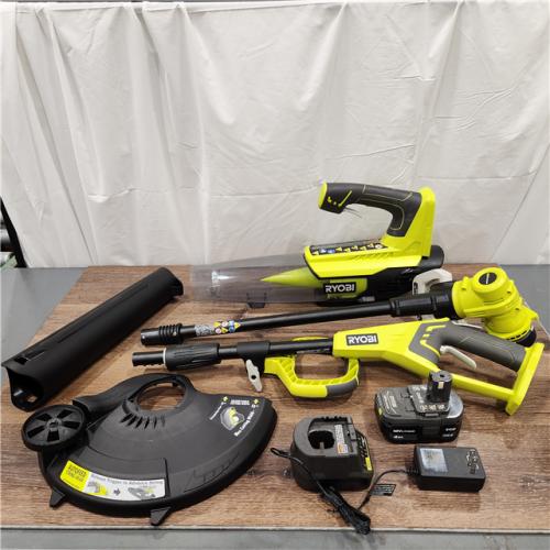 AS-IS RYOBI ONE+ 18V Cordless Battery String Trimmer/Edger and Jet Fan Blower Combo Kit with 4.0 Ah Battery and Charger