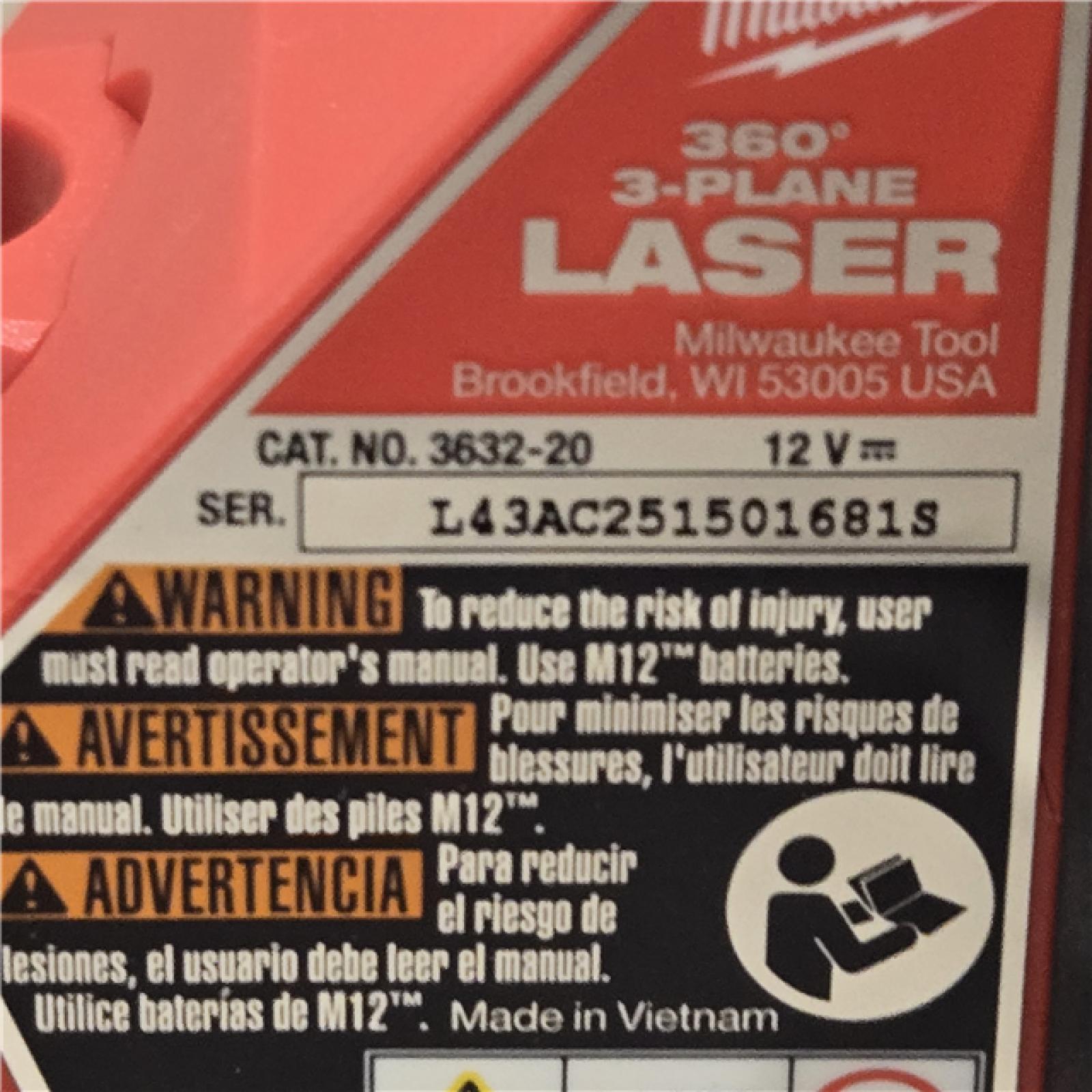 AS-IS Milwaukee-3632-21 M12 Green Beam Laser 360° 3-Plane Kit