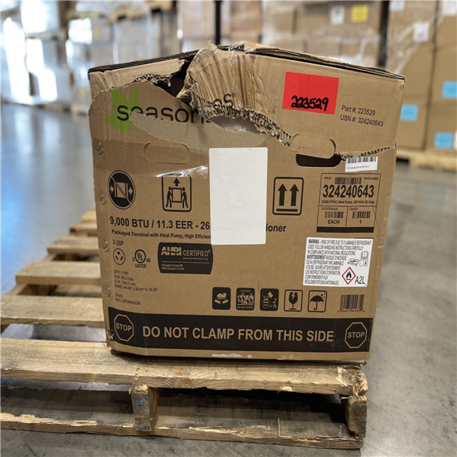 DALLAS LOCATION- SEASONS 9000 BTU 265 V 20-Amp Conditioner With Heat Pump PTAC