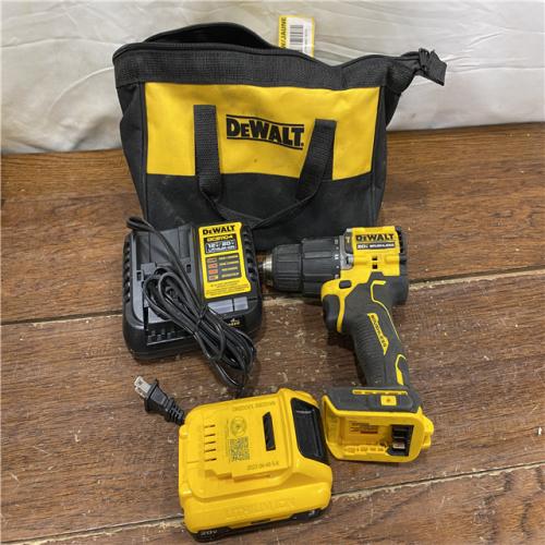 AS-IS DEWALT ATOMIC 20-Volt Lithium-Ion Cordless 1/2 in. Compact Hammer Drill with 3.0Ah Battery, Charger and Bag