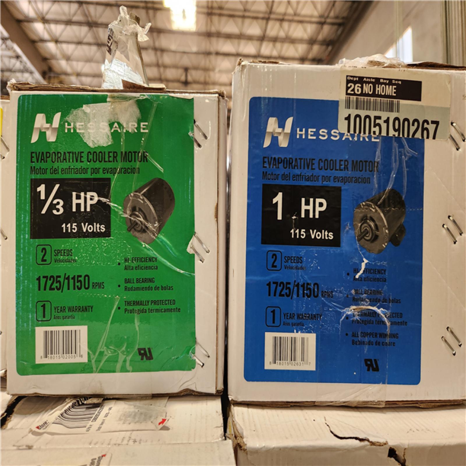 Phoenix Location NEW Mixed Nhessaire Evaporative Cooler Motor Pallet (55 Motors)
