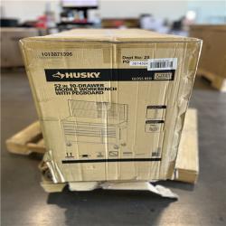 DALLAS LOCATION - AS-IS Husky 52 in. W 10-Drawer Gloss Red Mobile Workbench Cabinet with Solid Wood Top and Pegboard