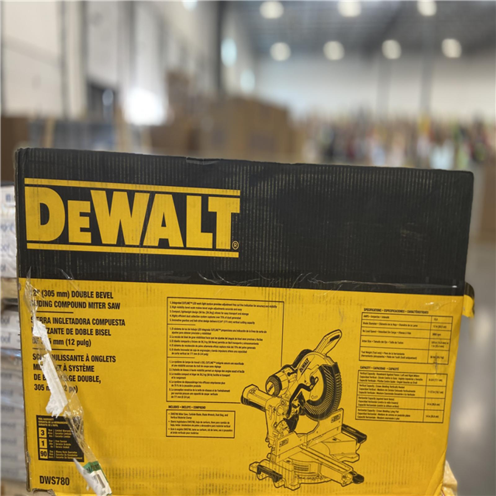 DALLAS LOCATION - DEWALT 15 Amp Corded 12 in. Double Bevel Sliding Compound Miter Saw, Blade Wrench and Material Clamp