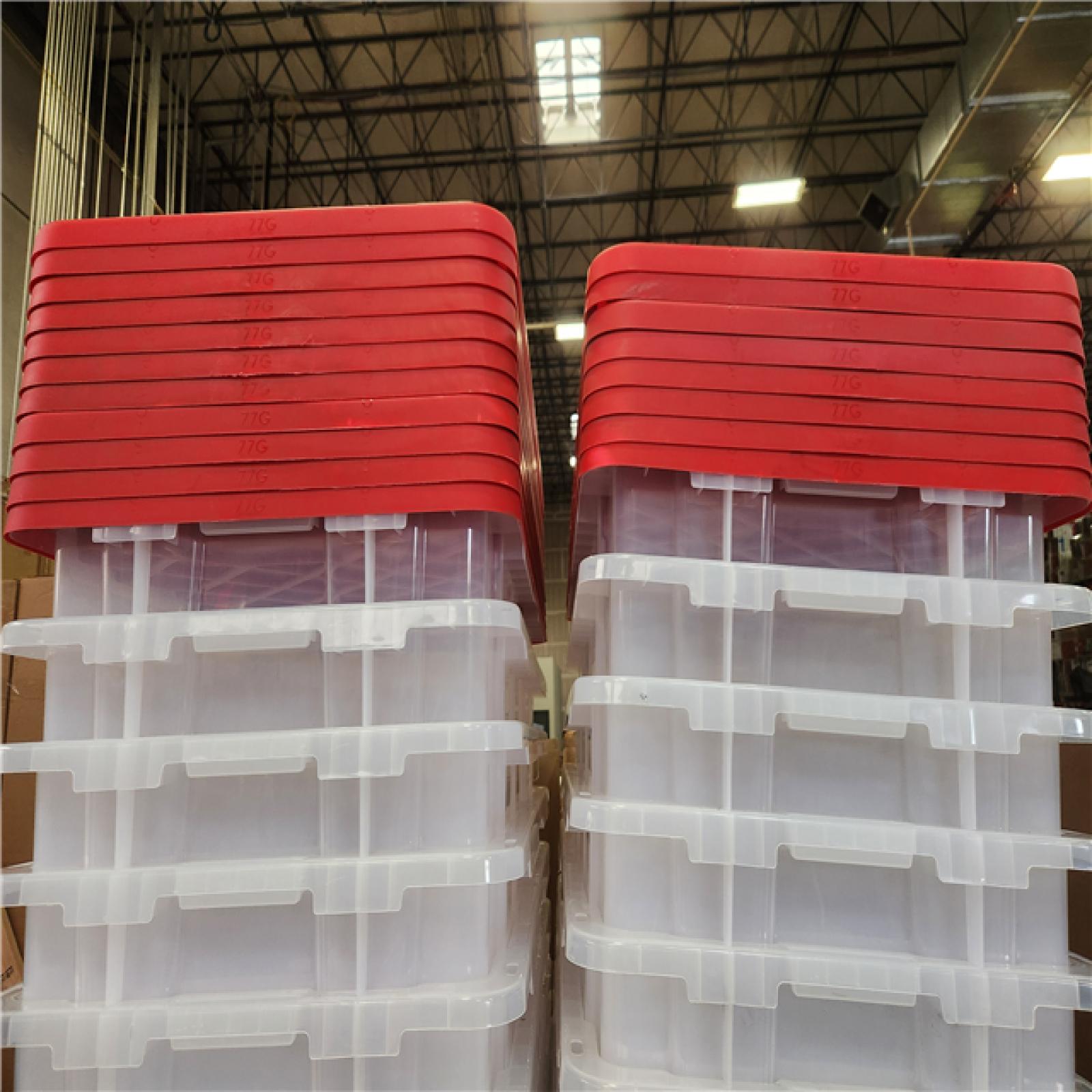 Phoenix HDX 77 Gal. Tough Storage Tote with Wheels in Clear with Red Lid Pallet (22-Tubs)
