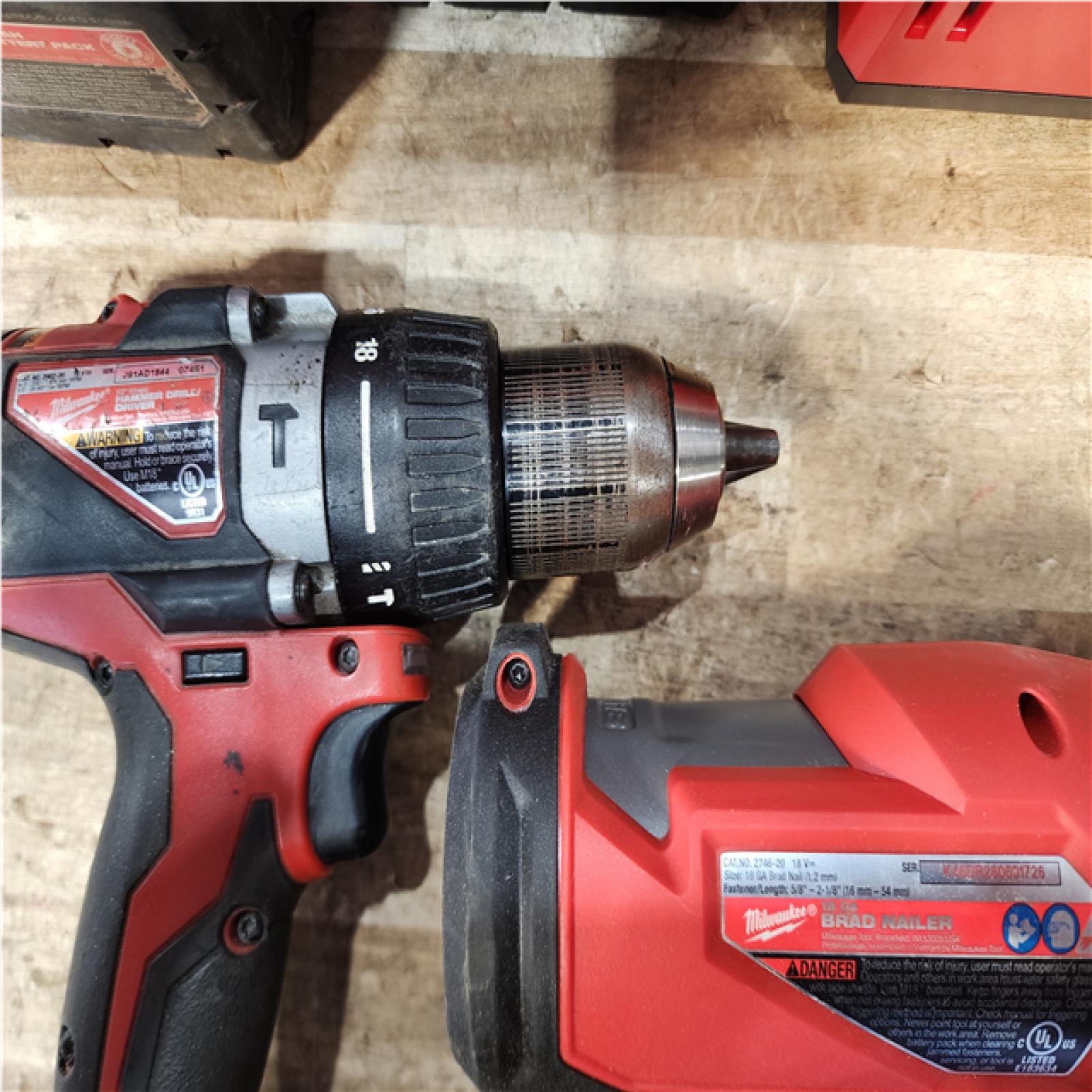 Houston Location AS-IS Milwaukee Drill and Nail Gun and Batteries QTY 2 with Charger