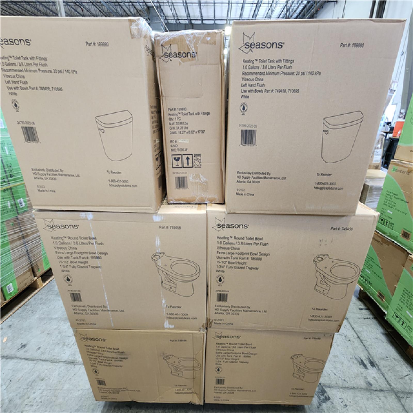 Phoenix Location NEW Seasons Keating Round Toilet Bowl With Tank 1.0 Gallons/ 3.8 Liters a Flush Pallet (12 Toilets)