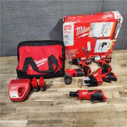 HOUSTON LOCATION - AS-IS (APPEARS LIKE NEW) MILWAUKEE M12 12V Lithium-Ion Cordless Combo Kit (5-Tool) with Two 1.5Ah Batteries, Charger & Tool Bag
