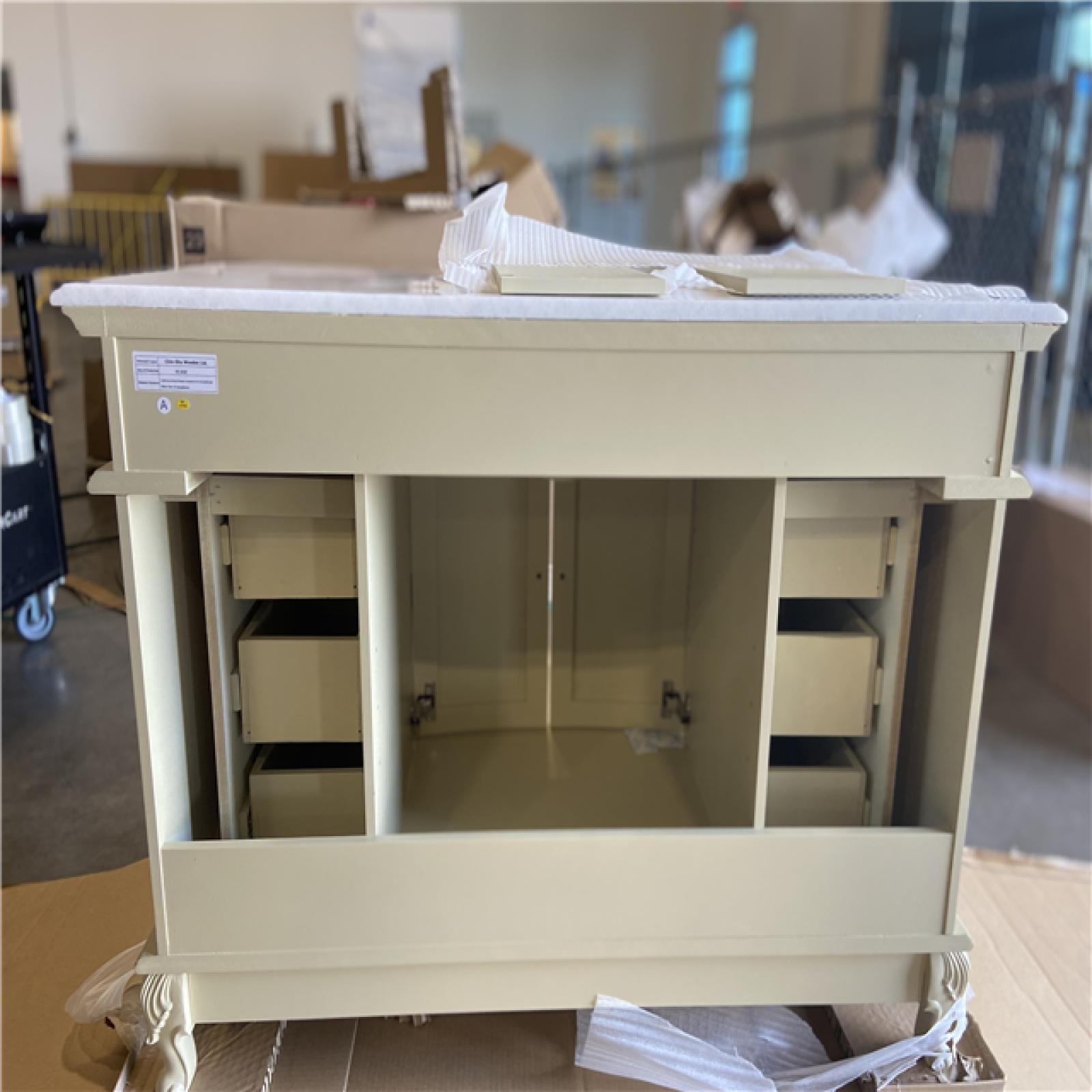 DALLAS LOCATION - Home Decorators Collection Winslow 48 in. W x 22 in. D x 35 in. H Single Sink Freestanding Bath Vanity in Antique White with White Marble Top
