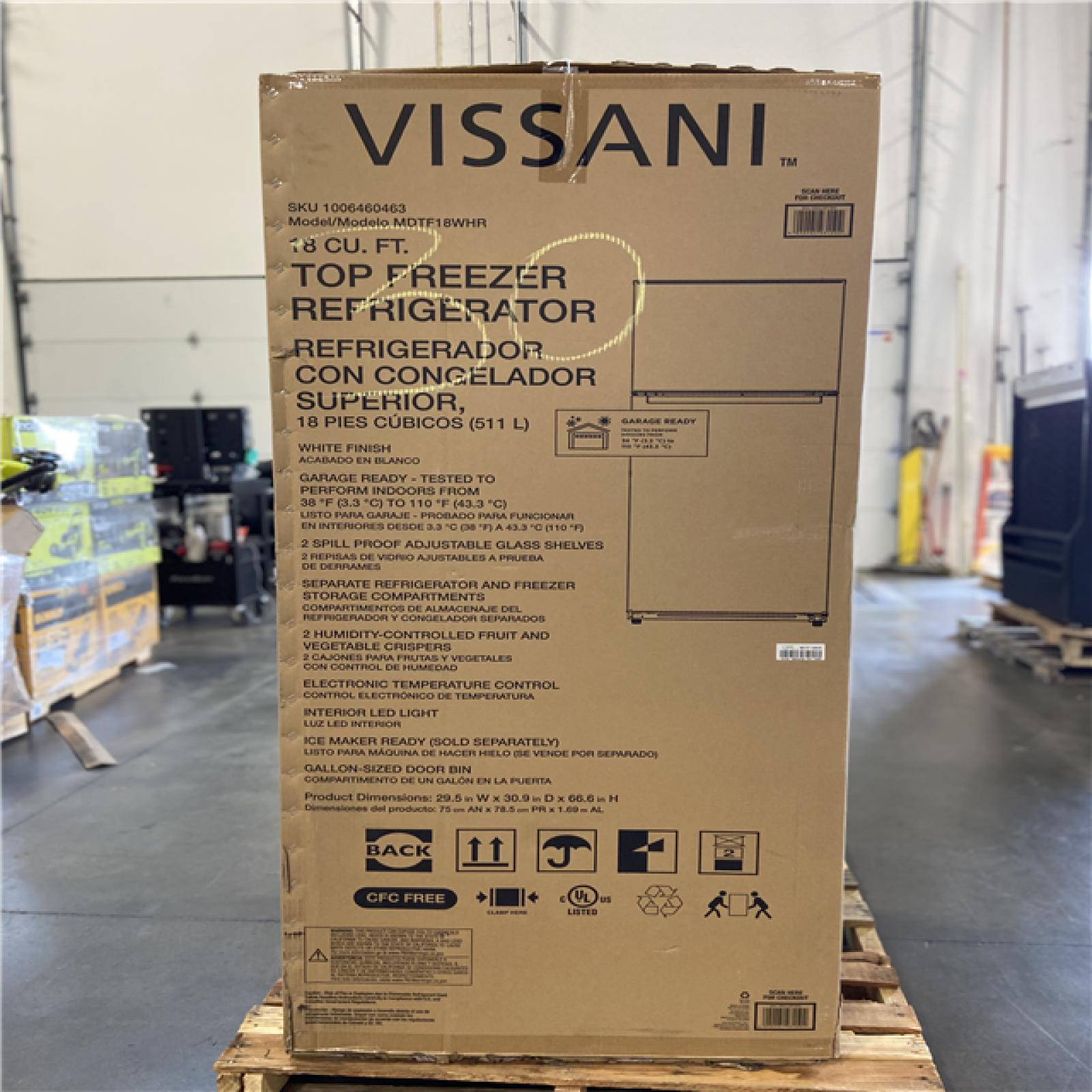 DALLAS LOCATION -Vissani 18 cu. ft. Top Freezer Refrigerator DOE in White