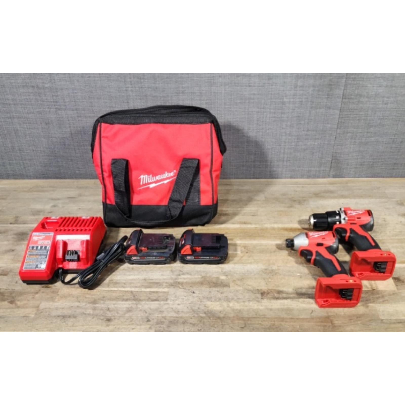 HOUSTON LOCATION - AS-IS Milwaukee M18 18V Lithium-Ion Brushless Cordless Compact Drill/Impact Combo Kit (2-Tool) W/(2) 2.0 Ah Batteries, Charger & Bag