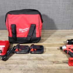 HOUSTON LOCATION - AS-IS Milwaukee M18 18V Lithium-Ion Brushless Cordless Compact Drill/Impact Combo Kit (2-Tool) W/(2) 2.0 Ah Batteries, Charger & Bag