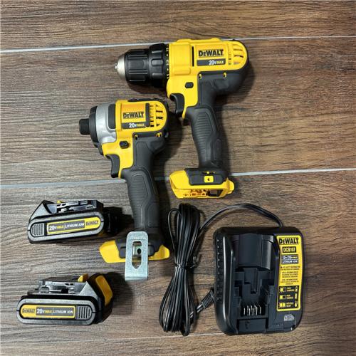 California AS-IS DeWalt Drill Driver/Impact Driver Combo Kit, W/2 Batteries, Charger and Bag