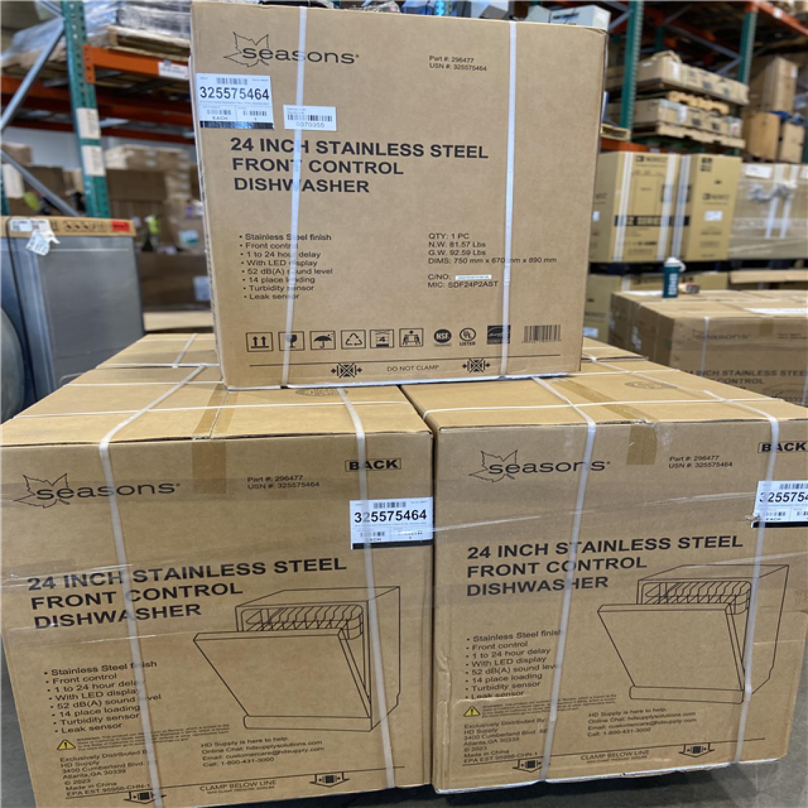 DALLAS LOCATION- Seasons® 24 In. 52 Dba Front-Control Dishwasher With 2 Racks, Energy Star PALLET-(5 UNITS)