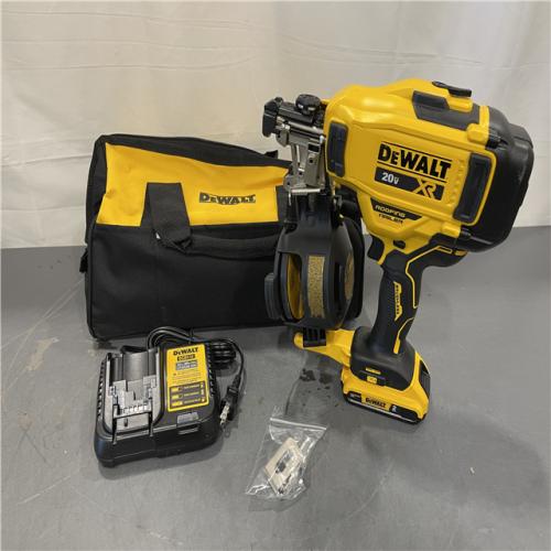 AS-IS- DEWALT 20V MAX Lithium-Ion 15-Degree Electric Cordless Roofing Nailer Kit