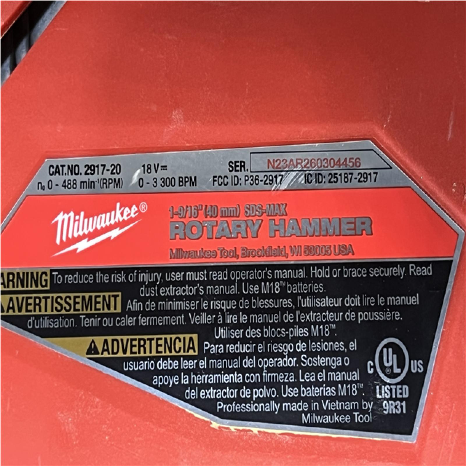 Houston Location AS-IS Milwaukee FUEL 18V Lithium-Ion Brushless Cordless 1-9/16 in. SDS-Max Rotary Hammer (Tool-Only)