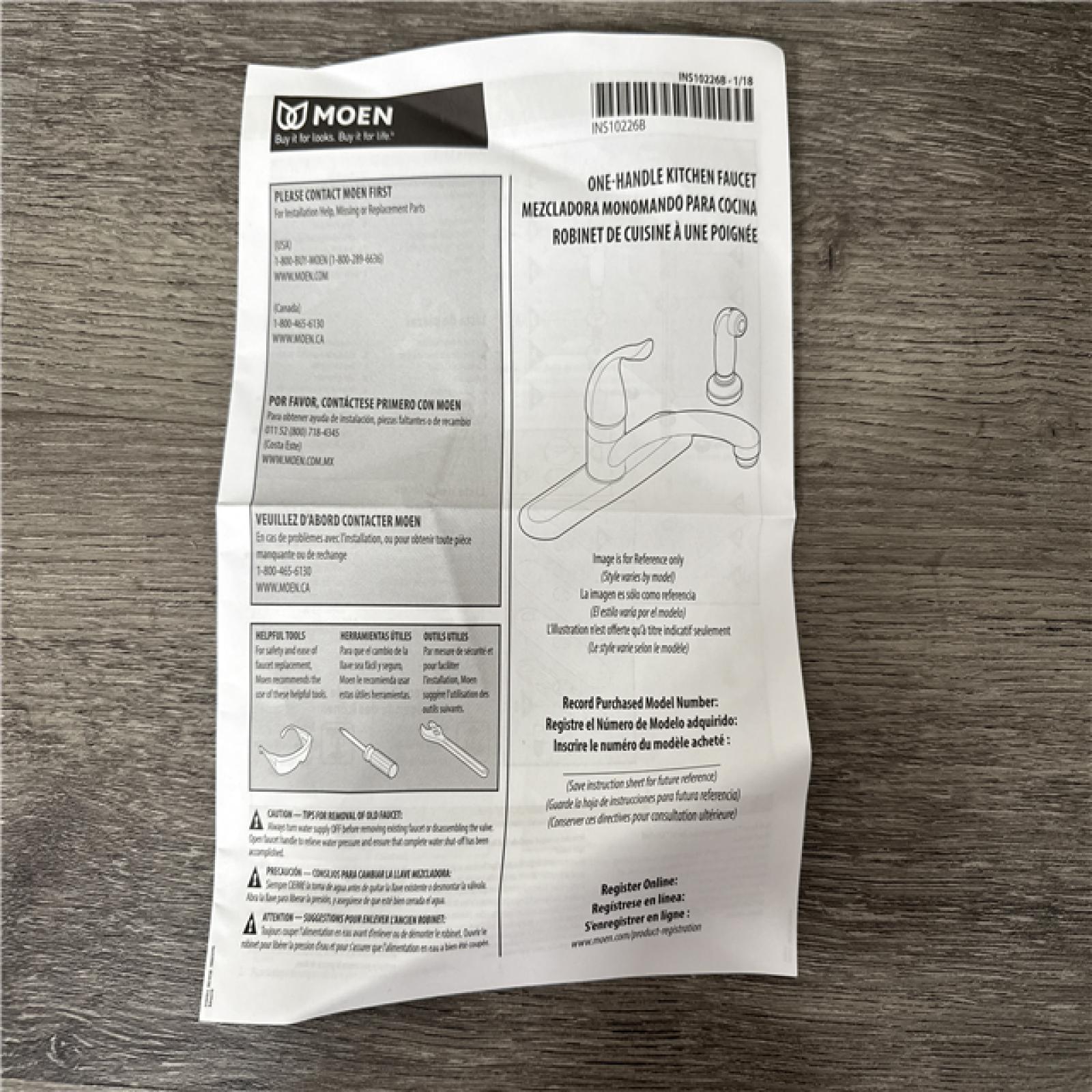 California AS-IS Moen One-Handle Kitchen Faucet