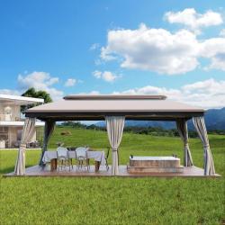 Phoenix LIKE NEW JOYSIDE 20 ft. x 10 ft. Outdoor Patio Double Vented Roof Gazebo with Beige Curtains and Mosquito Netting