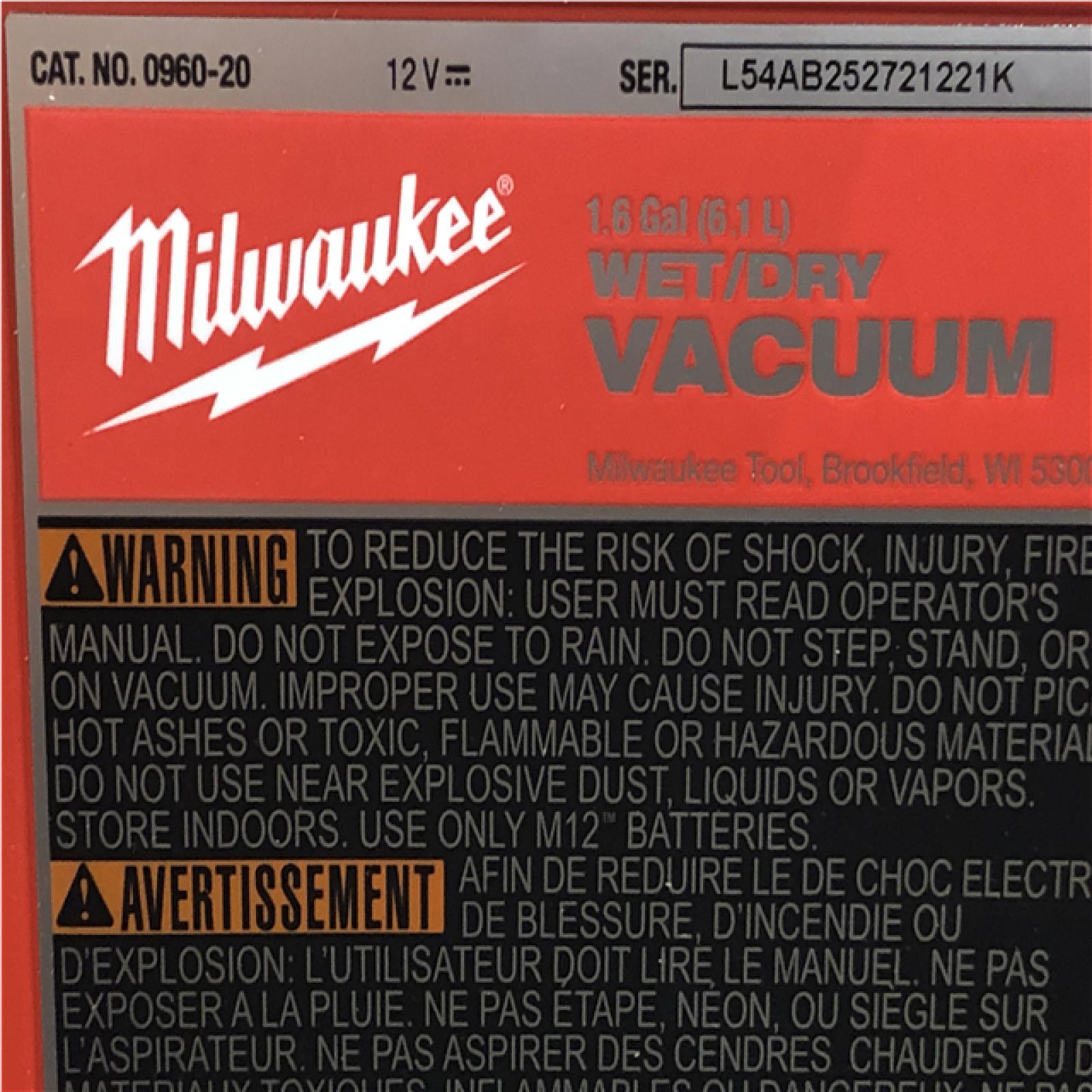 AS-IS - Milwaukee FUEL 12-Volt Lithium-Ion Cordless 1.6 Gal. Wet/Dry Vacuum (Vacuum-Only)