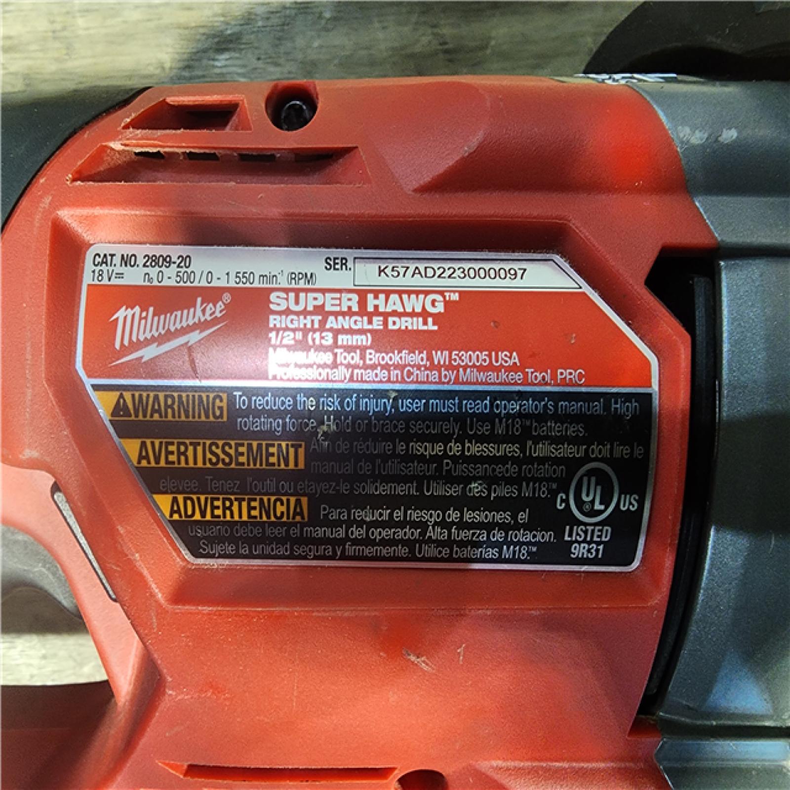 HOUSTON LOCATION - AS-IS Milwaukee M18 18V Fuel 1/2  Right Angle Drill Super Hawg Cordless Lithium-Ion 2809-20