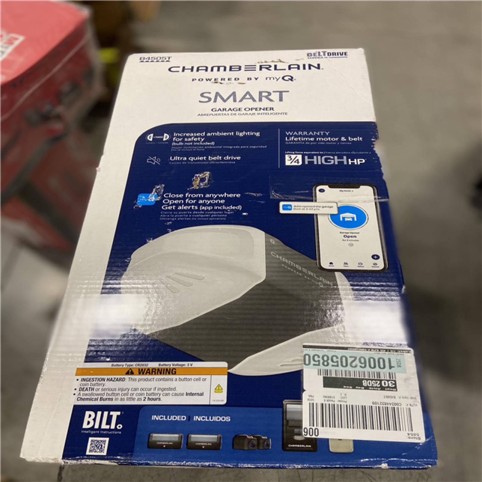 NEW! - Chamberlain 3/4 HP Smart Quiet Belt Drive Garage Door Opener