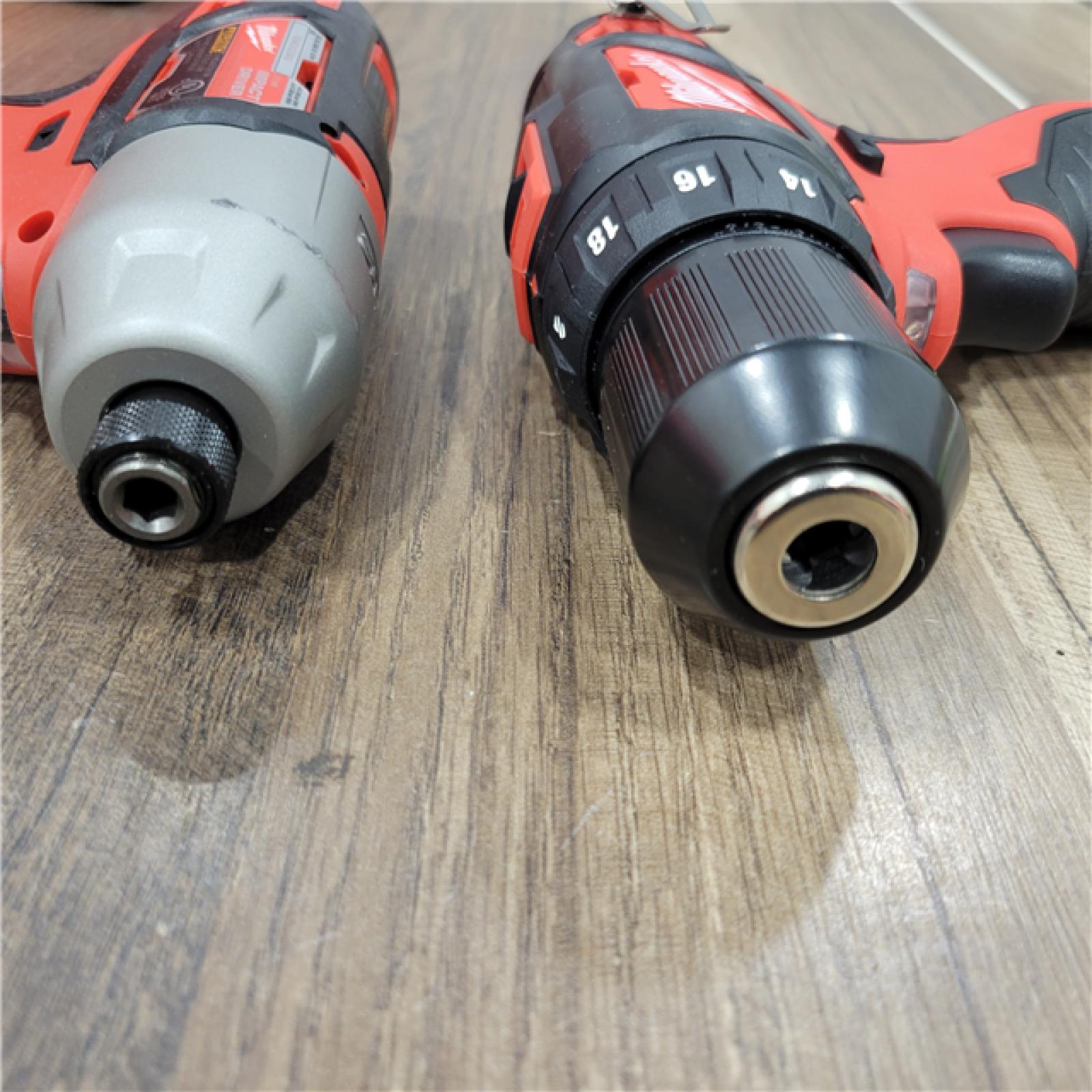 AS-IS   Milwaukee M12 12V Lithium-Ion Cordless Drill Driver/Impact Driver Combo Kit with Two 1.5Ah Batteries, Charger and Bag (2-Tool)