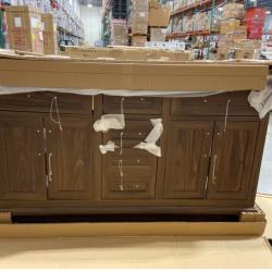 DALLAS LOCATION - Home Decorators Collection Doveton 60 in. Double Sink Dark Walnut Bath Vanity with White Engineered Marble Top (Assembled)
