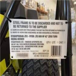 DALLAS LOCATION-RYOBI ZR3 80V HP Brushless Battery Cordless Electric 42 in. Zero Turn Riding Lawn Mower with (2) 14.0 Ah Batteries and Charger
