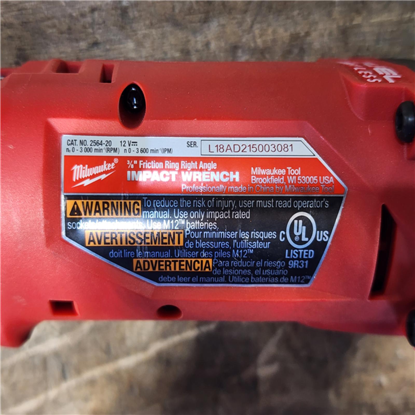 HOUSTON LOCATION - AS-IS Milwaukee 2564-20 M12 FUEL 12V Lithium-Ion Brushless Cordless 3/8 in. Right Angle Impact Wrench (Tool-Only)
