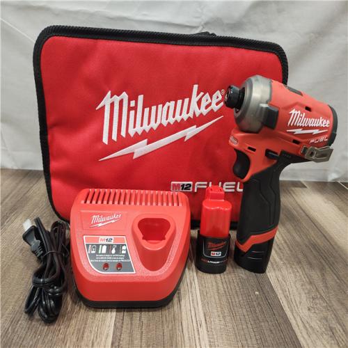 AS-IS- Milwaukee M12 FUEL SURGE 12V Lithium-Ion Brushless Cordless 1/4 in. Hex Impact Driver Compact Kit W/Two 2.0Ah Batteries  Bag
