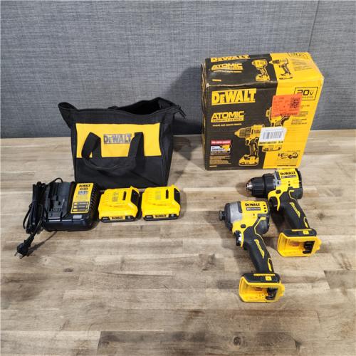 HOUSTON LOCATION - AS-IS Dewalt DCK225D2 20V MAX ATOMIC Brushless Compact Lithium-Ion 1/2 in. Cordless Drill Driver and 1/4 in. Impact Driver Combo Kit with 2 Batteries 2 Ah