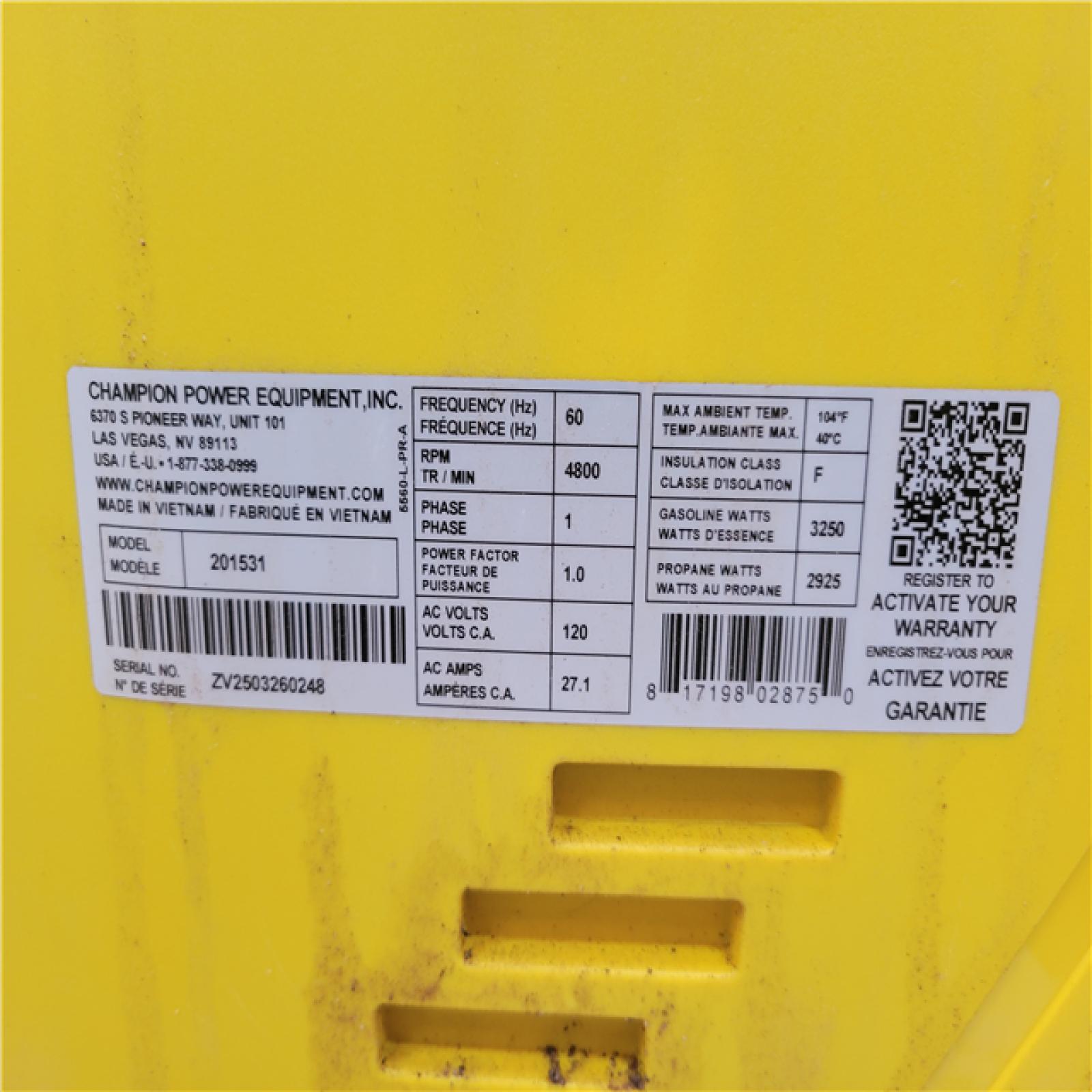 CALIFORNIA AS-IS CHAMPION PORTABLE GENERATOR 4500