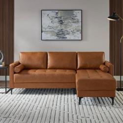 Phoenix AS-IS StyleWell Goodwin 83.5 in Square Arm 2-Piece Faux Leather Sectional Sofa in Caramel Brown