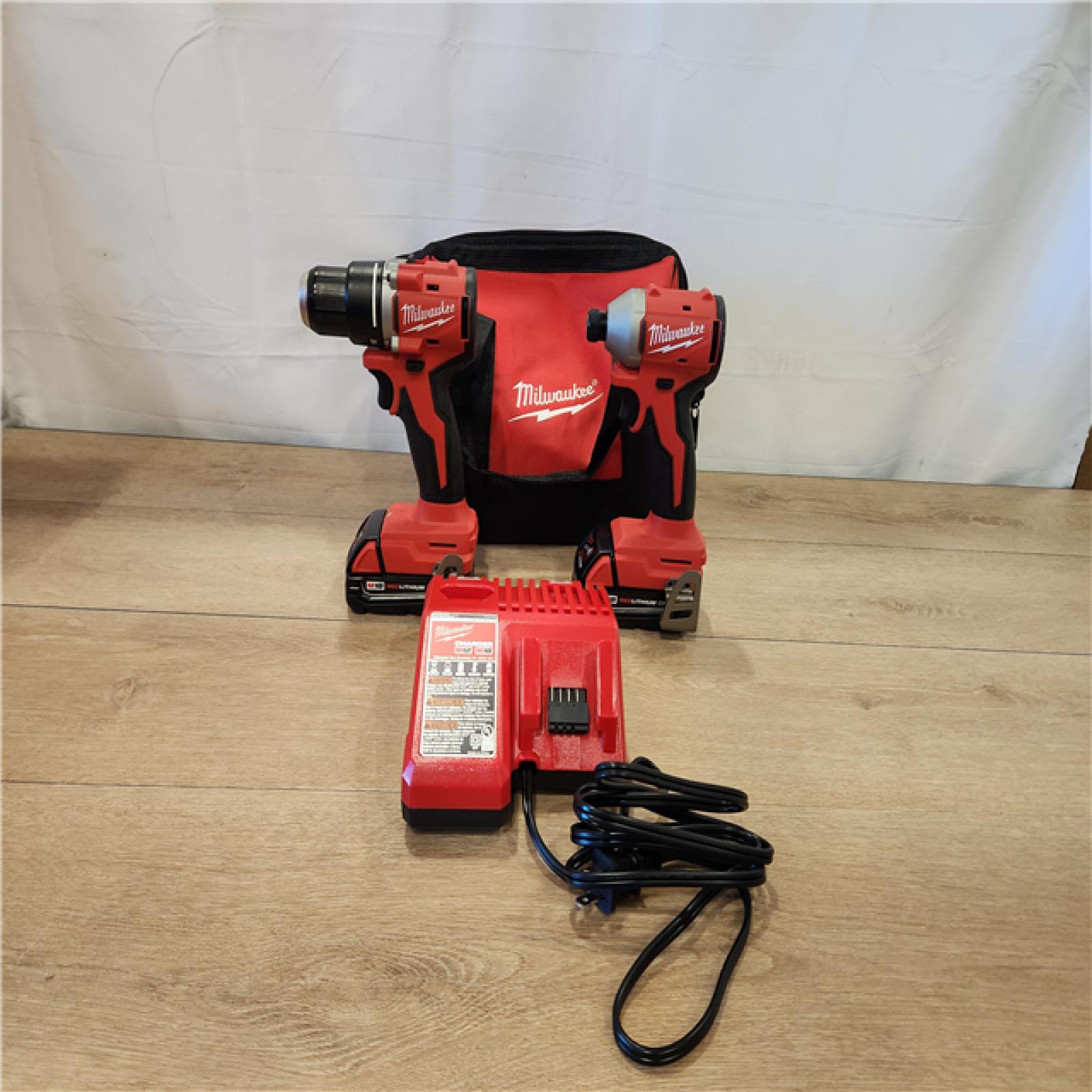 AS-IS- Milwaukee 18V Lithium-Ion Brushless Cordless Compact Drill/Impact Combo Kit