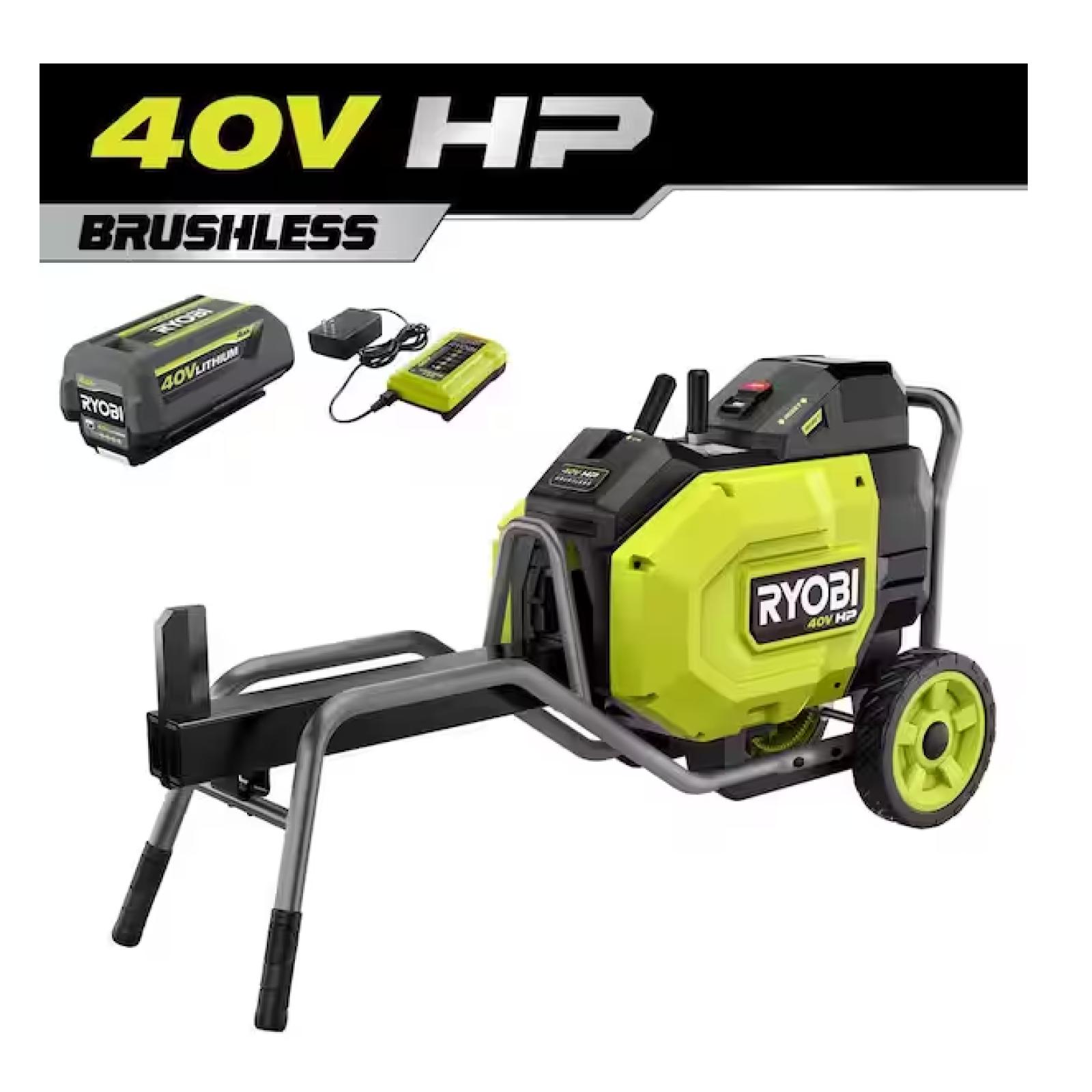 DALLAS LOCATION- NEW! RYOBI 40V HP Brushless 12-Ton Kinetic Battery Electric Log Splitter Kit - 4.0Ah Battery and Charger Included