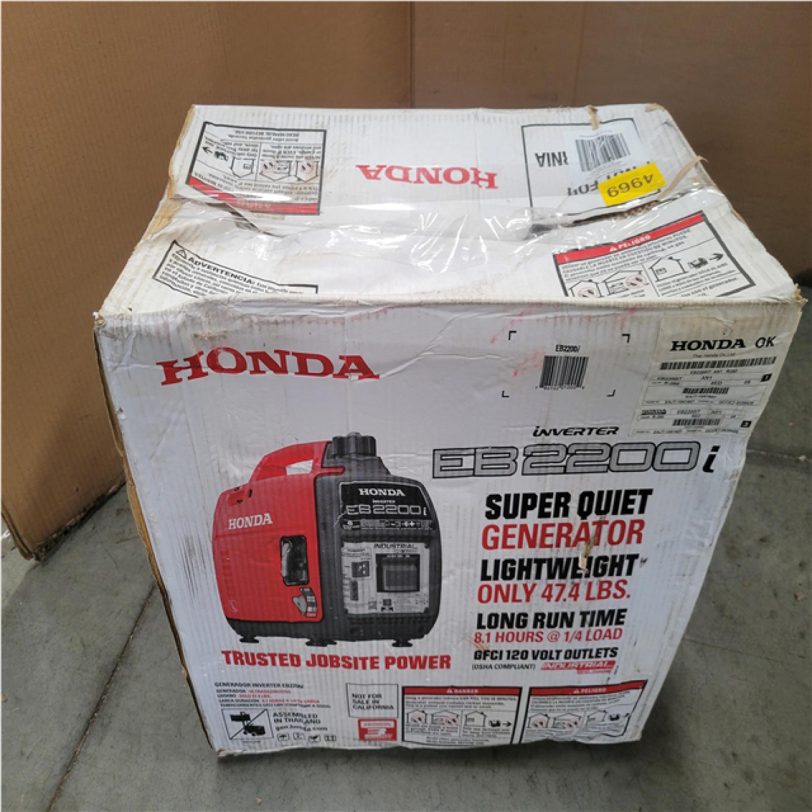 CALIFORNIA AS-IS HONDA 2 200/1 800-WATT RECOIL START GASOLINE POWERED INVERTER INDUSTRIAL GENERATOR WITH CO SHUTDOWN AND GFCI PROTECTION