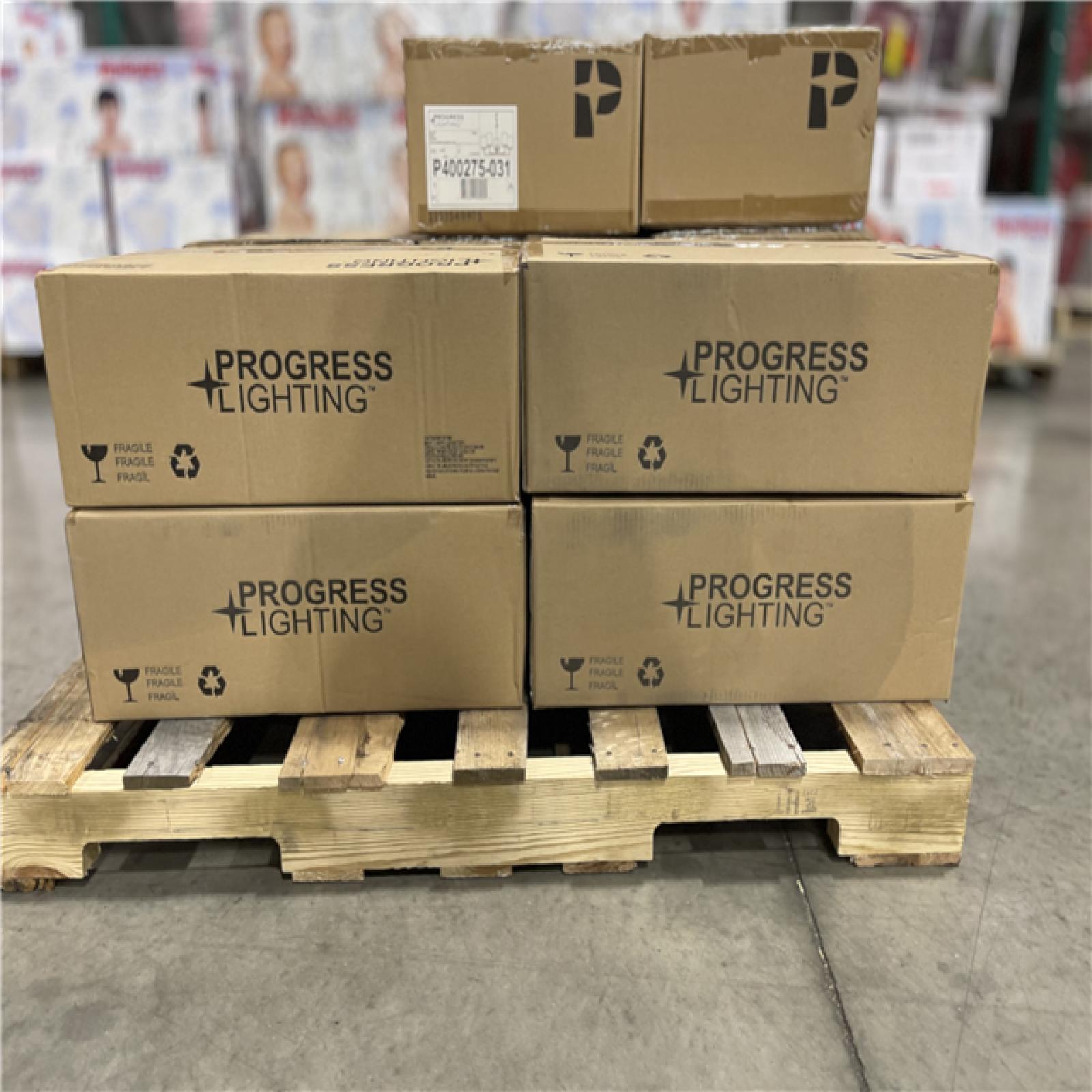 DALLAS LOCATION-Progress Lighting Merry 5-Light Matte Black Etched Glass Transitional Chandelier Light PALLET-(12 UNITS)