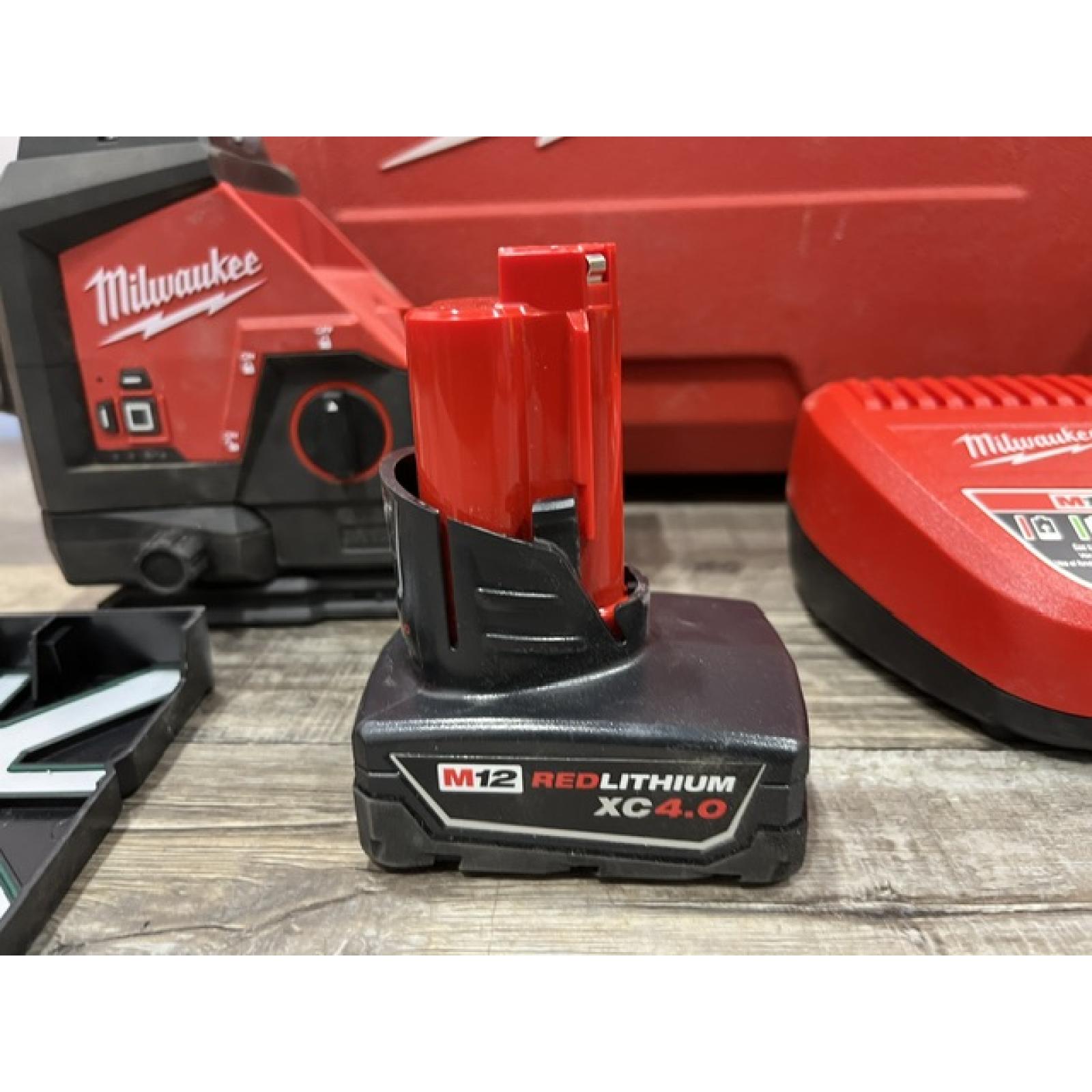 AS-IS Milwaukee 12-Volt Lithium-Ion Cordless Green 250 ft. 3-Plane Laser Level Kit