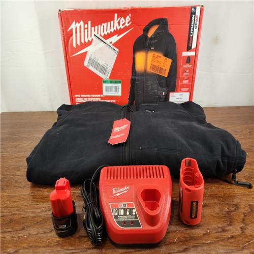 AS-IS Milwaukee M12 Lithium-Ion Cordless Black Heated Jacket Hoodie Kit (X-Large)