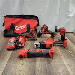AS-IS Milwaukee M12 12V Lithium-Ion Cordless Combo Kit (5-Tool) with Two 1.5 Ah Batteries, Charger and Tool Bag
