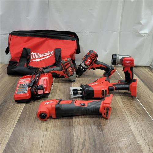 AS-IS Milwaukee M12 12V Lithium-Ion Cordless Combo Kit (5-Tool) with Two 1.5 Ah Batteries, Charger and Tool Bag